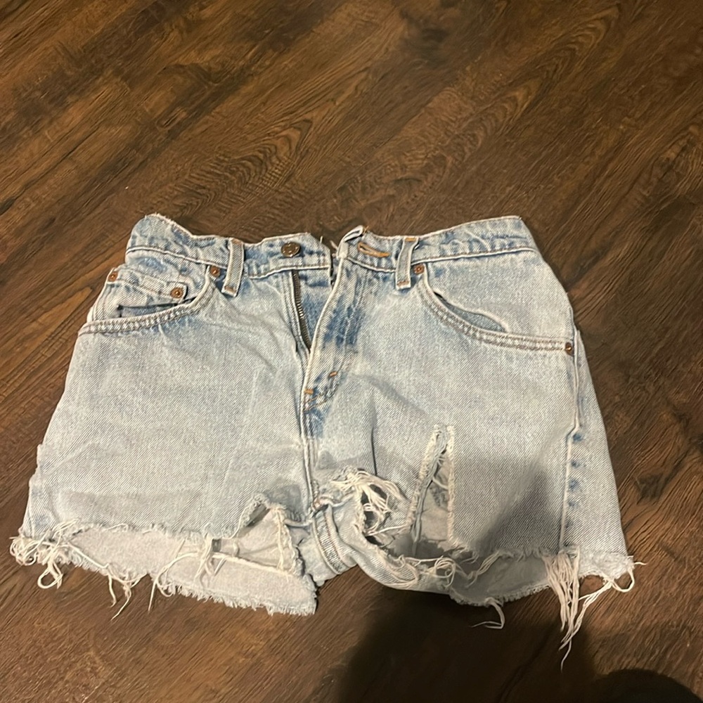 light blue denim shorts with rip, levis strauss, size 26